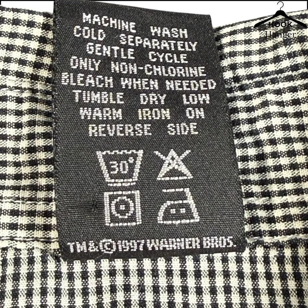 Vintage Warner Bros Looney Tunes Shirt XL Black White Gingham 90s Faux Suspender - Picture 11 of 13